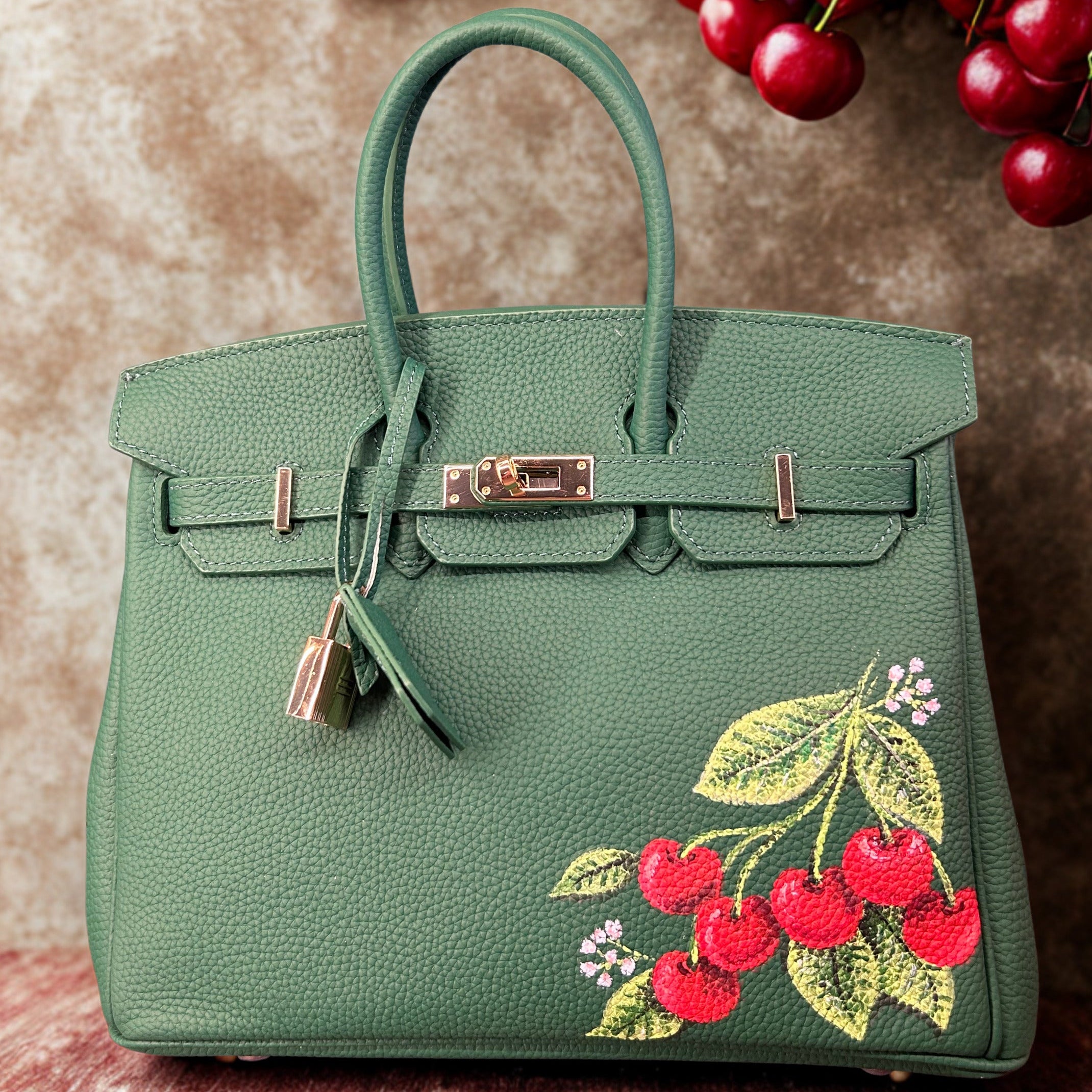 Borsa dipinta a mano tema ciliegie con foulard