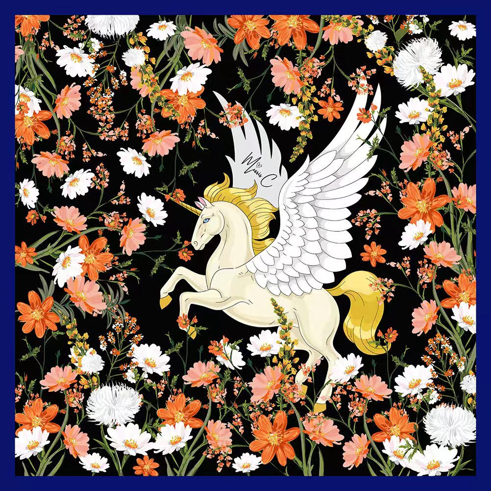 Foulard di seta Cheval ailé 65x65