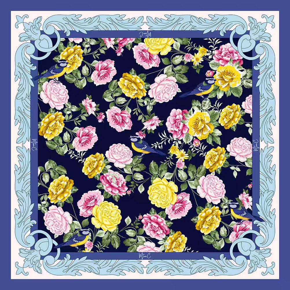 Foulard di seta Rose bleu 65x65