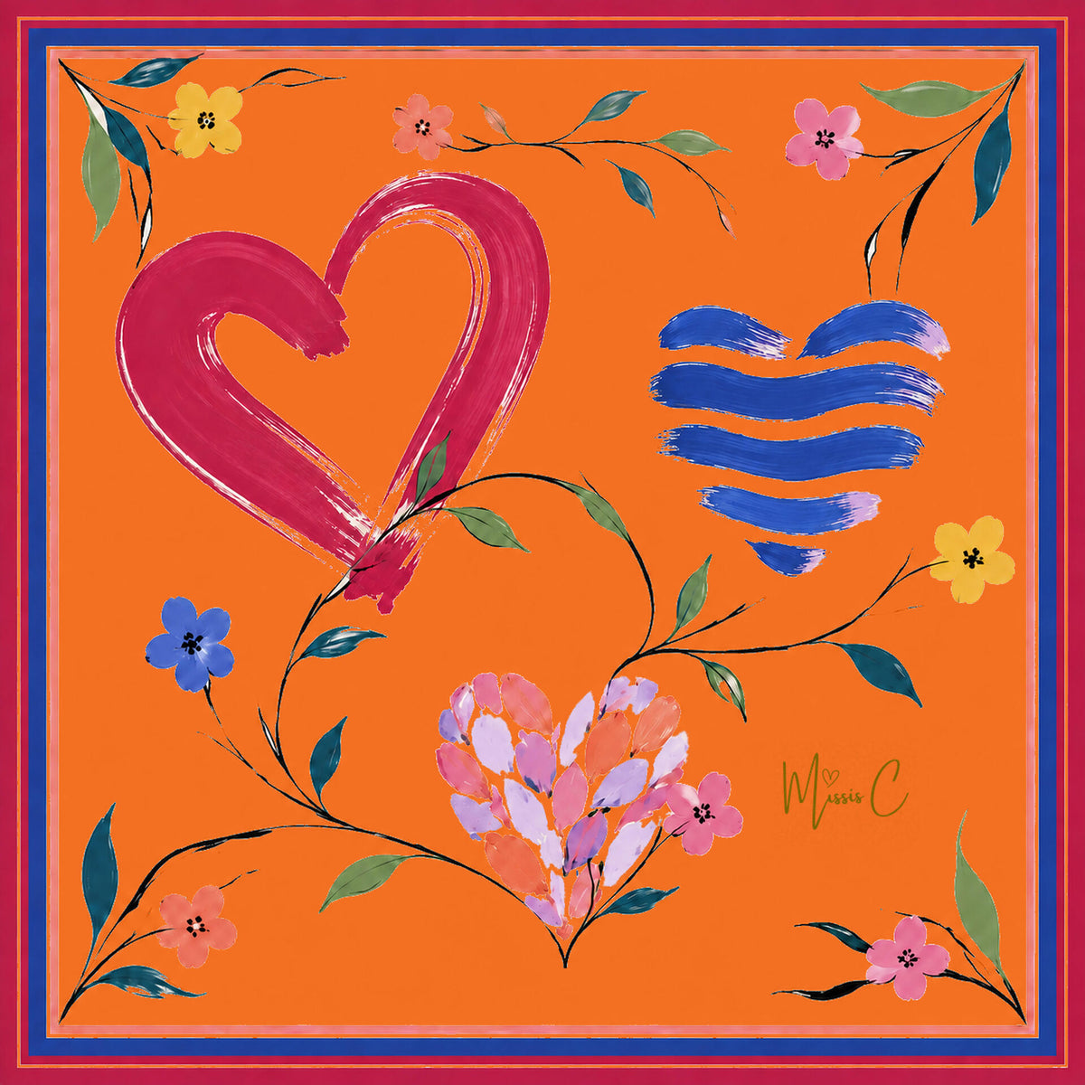 Foulard di seta cuori 65x65