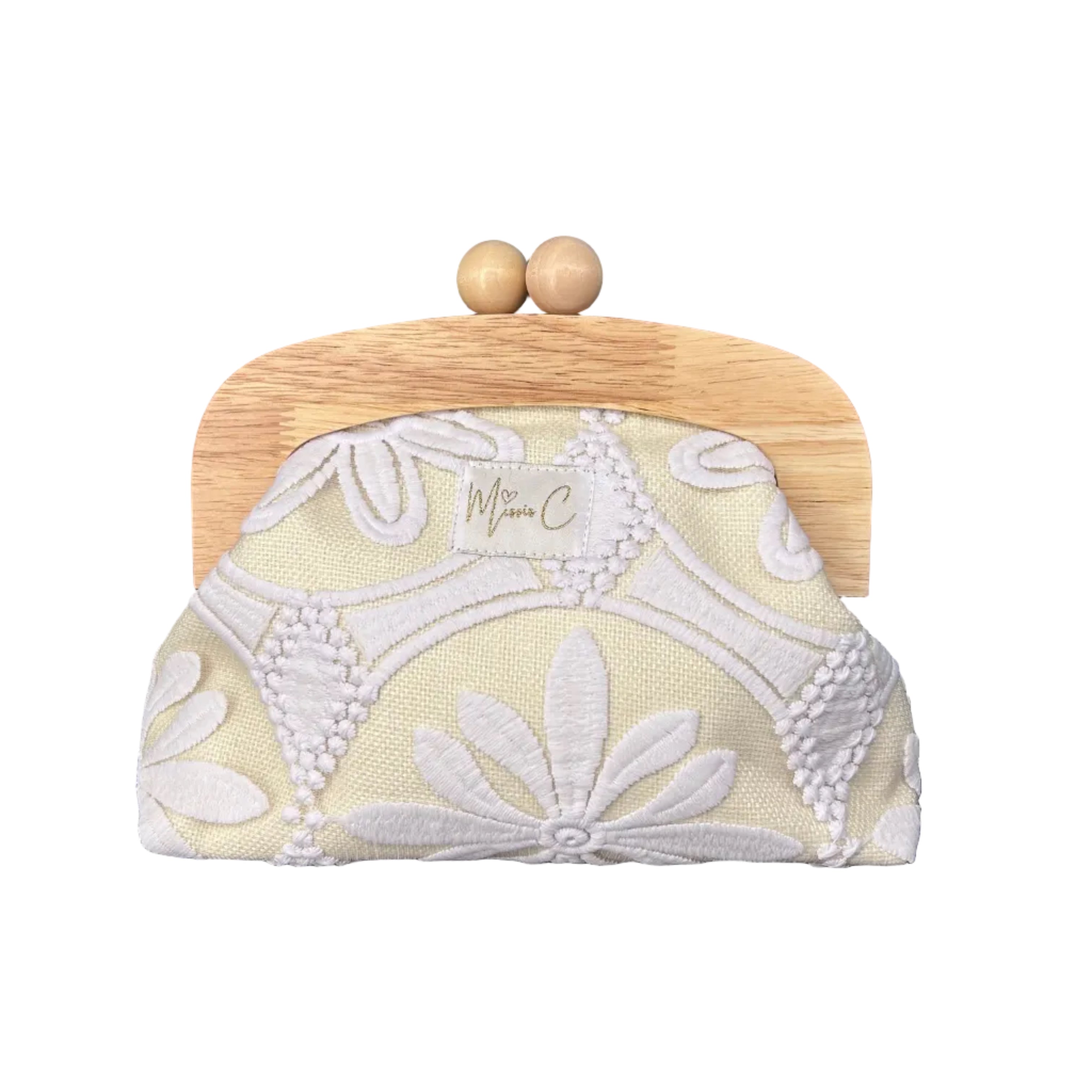 Pochette Missis C legno fiori bianchi