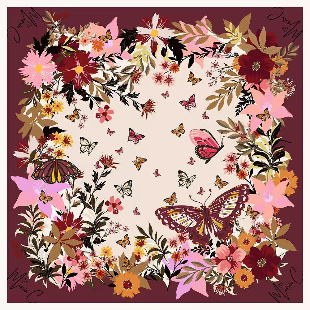 Foulard di seta Bordeaux 65x65
