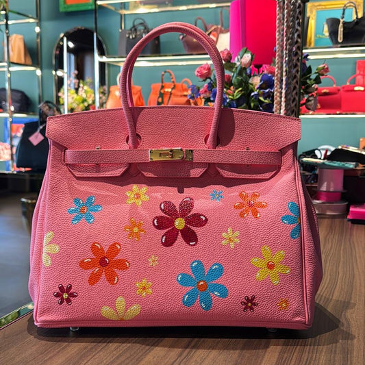 Borsa New York dipinta a mano tema floreale