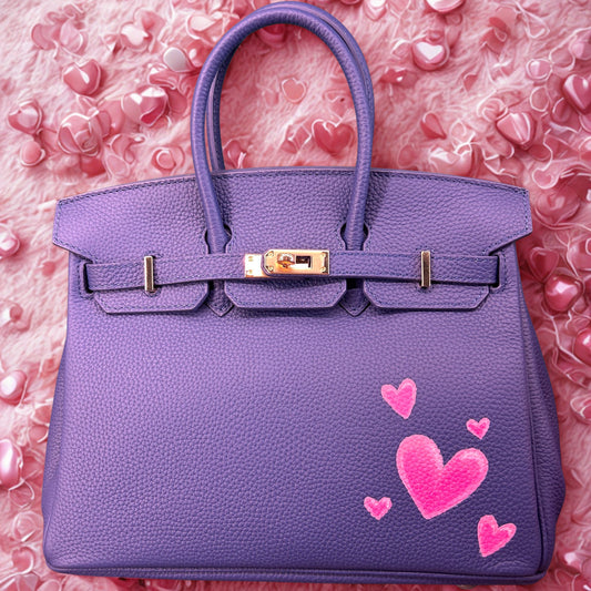 Borsa dipinta a mano tema cuori fucsia