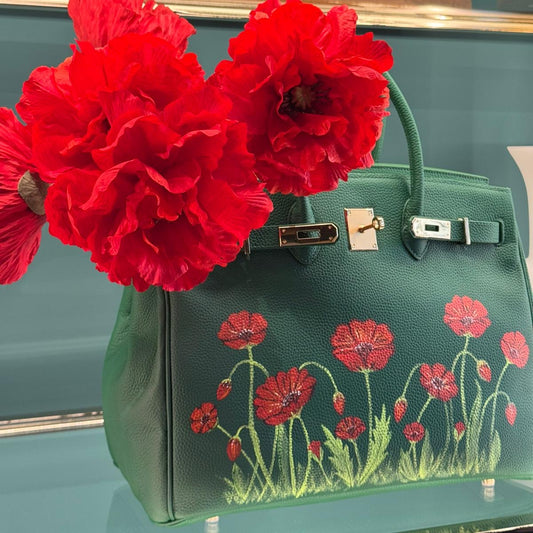 Borsa dipinta a mano tema papaveri