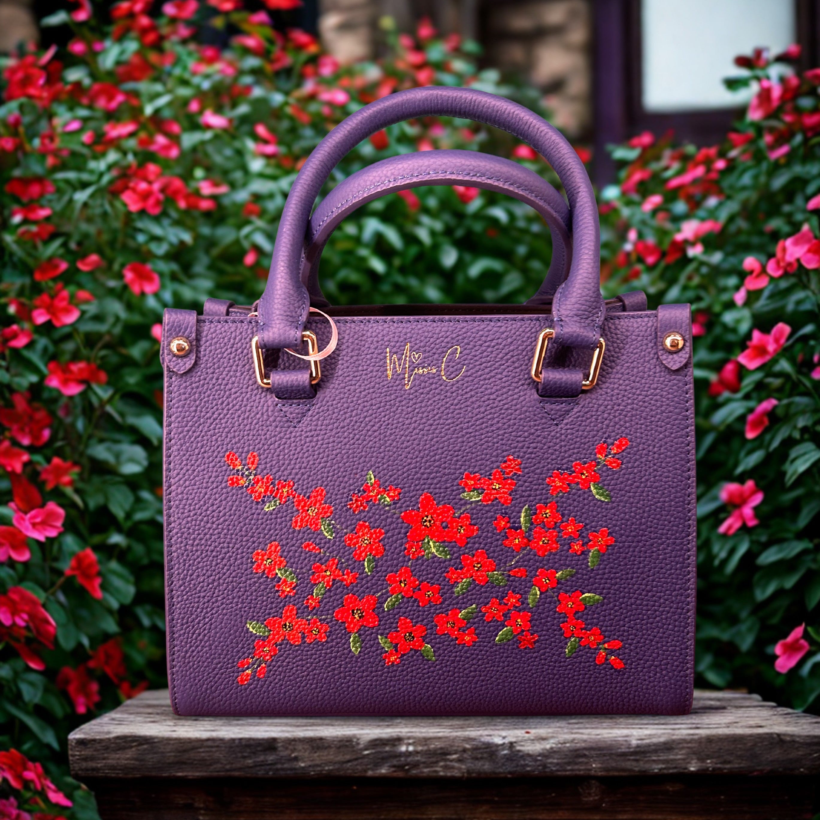 Borsa dipinta a mano fiori rossi