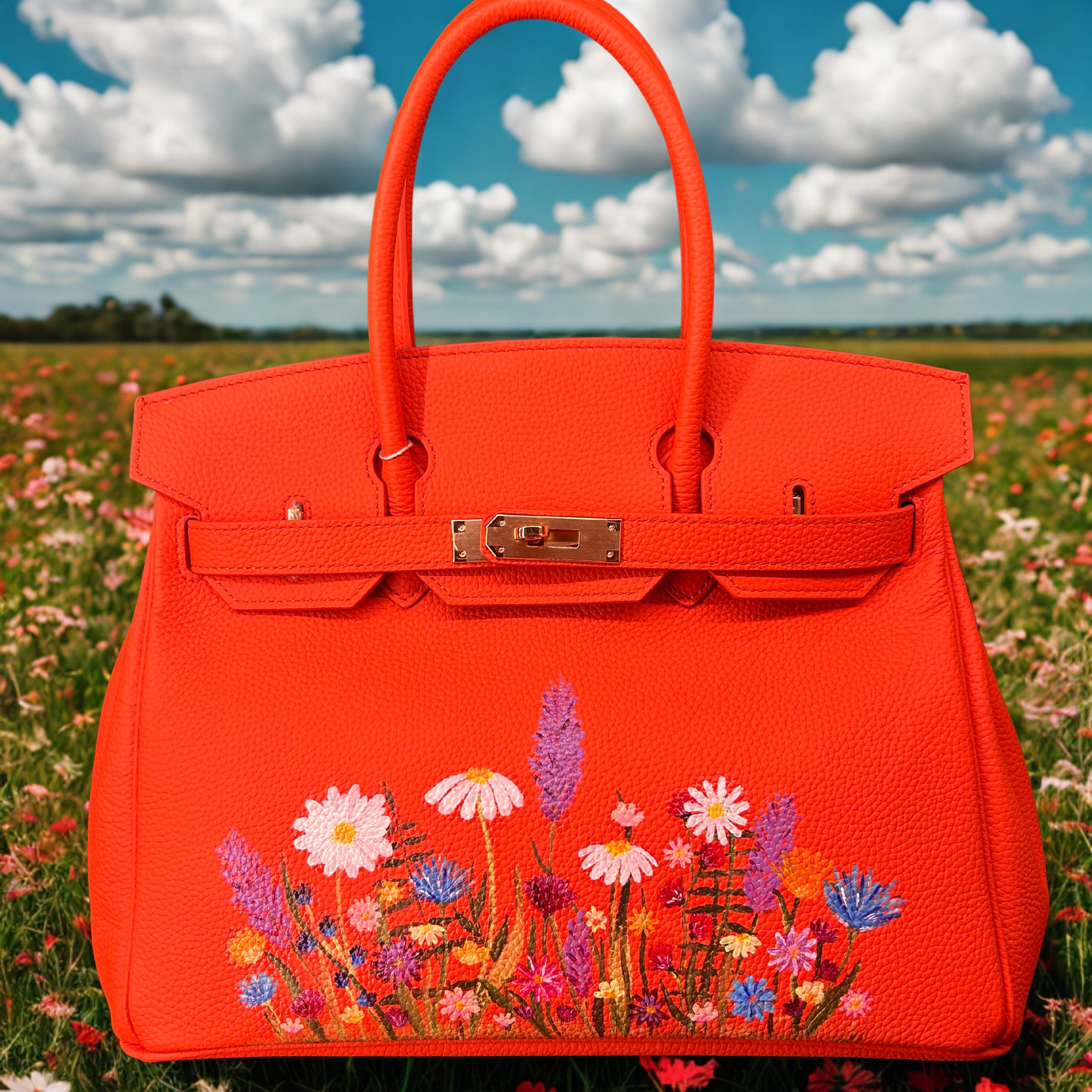 Borsa dipinta a mano tema campo fiorito