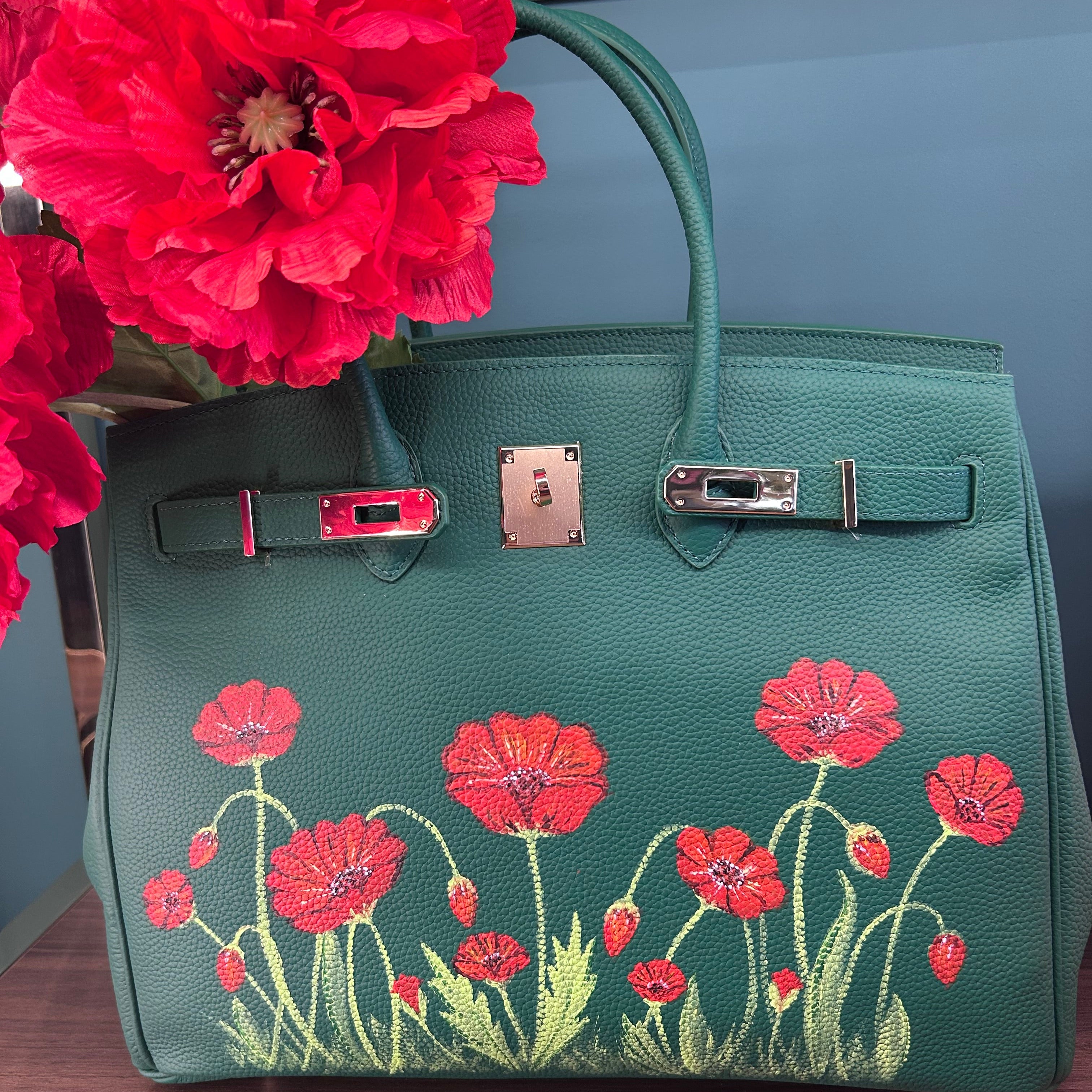 Borsa dipinta a mano tema papaveri