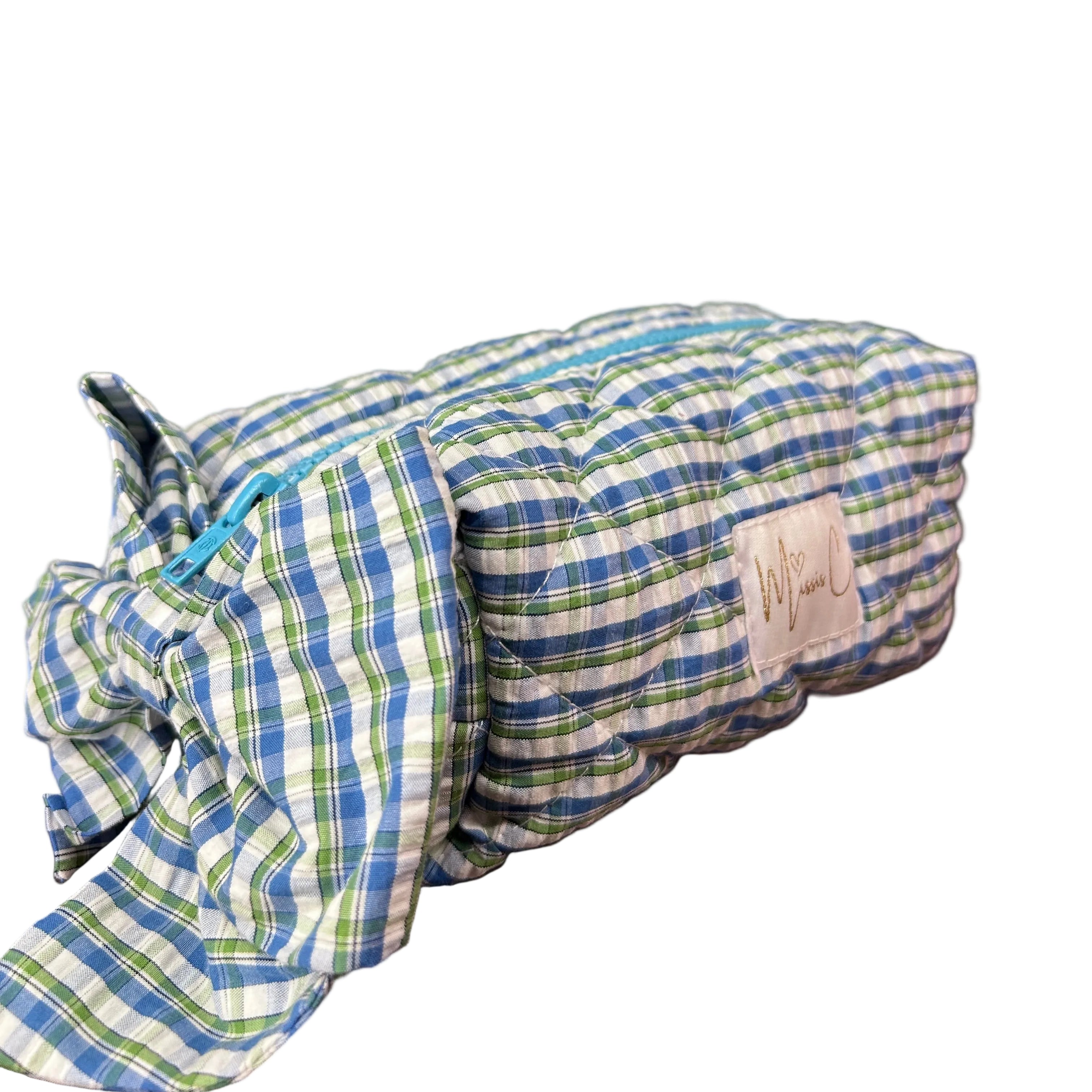 Astuccio Sacher con fiocco - quadretto azzurro